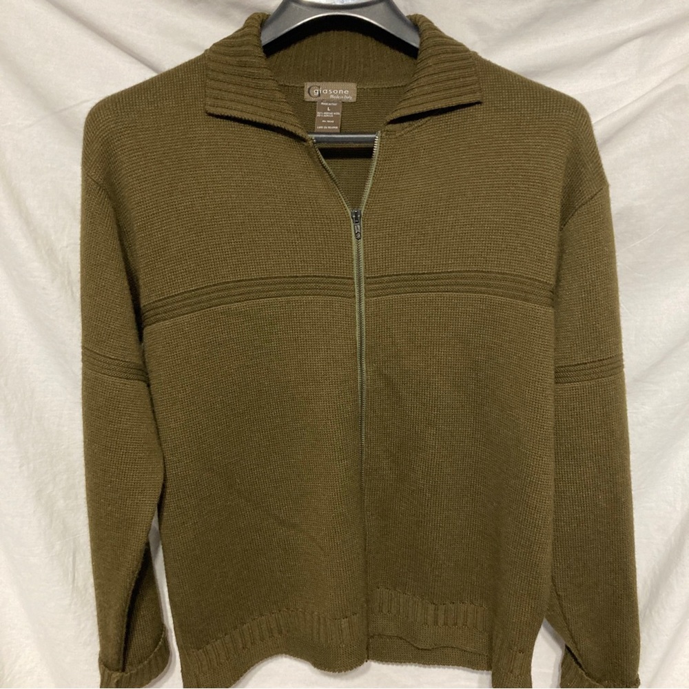 GIASONE MENS Full ZIPPERED Wool SWEATER - Mens XL Brown & Green.
